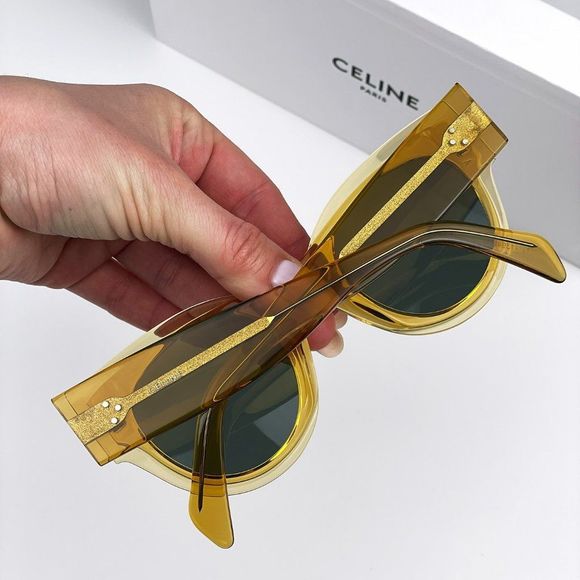 Celine CL40008I 39N Sunglasses Unisex Shiny Yellow Green Rounded Cat Eye - Picture 5 of 11